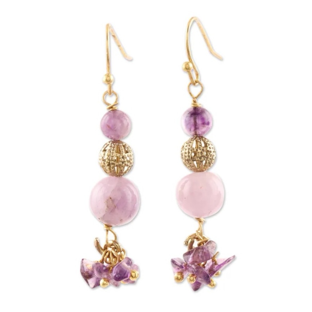 Novica Pink-Purple Quartz Earrings